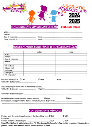 fiche inscription periscolaire 2024 2025