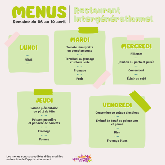 menus scolaires semaine du 06 au avril