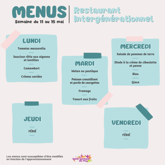 menus scolaires semaine du 11 au mai